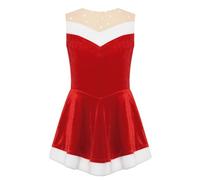 Freebily Vestido De Navidad Fiesta para Niña Maillot Sin Mangas Vestido Corto De Patinaje Artistico Disfraz De Fiesta Mamá Noel Santa Claus Ropa De Baile Rojo 5-6 años