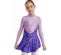 Freebily Vestido De Patinaje Artístico Manga Larga para Niñas Vestido con Lentejuelas Maillot Ballet Gimnasia Traje Bailarina Actuación Morado 9-10 años