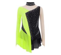 Freebily Vestido De Patinaje Artistico Niña Maillot con Falda Tul Body Clásico Vestido Lentejuelas De Baile Actuación Amarillo Fluorescente 5-6 años