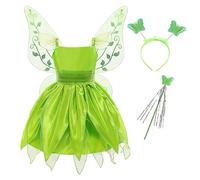 Freebily Vestido de Princesa Hadas para Niñas Disfraz de Tinkerbells Campanilla Vestido Verde Hada con Alas de Mariposa Disfraz de Carnaval Halloween Navidad Verde 2-3 años