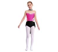 Freebily Vestido Patinaje Artistico Niña Maillot con Falda Tul Irregular Body Sin Mangas Leotardo De Danza Lírica Vestido De Bailarina Actuación Rosa y Negro 7-8 años