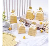 FREEBLOSS 100 cajas de caramelos de abejorro con cintas, estilo colmena, regalos para invitados, cajas de regalo, decoración de cumpleaños (2,6 x 2,6 x 2,8 pulgadas)