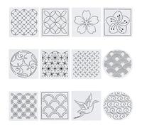FREEBLOSS 12 Plantillas de Plástico Sashiko 5.5 x 5.5 Pulgadas, Dibujo y Patrones de Bordado, 12 Diseños Japoneses Diferentes Para Acolchado a Mano