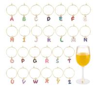 FREEBLOSS 26 unids alfabeto copa de vino encantos conjunto letras copa de vino encantos copa de vino marcadores beber marcadores vino encanto Anillos marcadores Etiquetas tallo vidrio identificadores