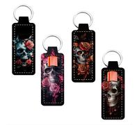 FREEBLOSS 4 soportes para bálsamo labial con clip para mujer, soporte para lápiz labial, llavero con diseño de esqueleto de rosa, soporte para bálsamo labial con clip de 1.5 x 3.8 pulgadas