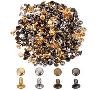 FREEBLOSS 400 remaches de piel de latón, remaches dobles, remaches tubulares de metal para ropa de muñecas, costura, monederos, manualidades, 4 colores metálicos de 4 mm