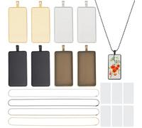 FREEBLOSS Juego de 12 bandejas rectangulares con bisel, colgante, marco en blanco para bordar, colgantes rectangulares, bandeja, kit de fabricación de joyas para collares, bordados