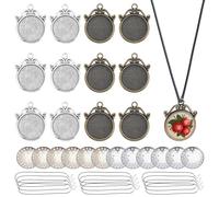 FREEBLOSS Juego de 12 colgantes de bordado, 2 colores, base de collar en blanco para bordar, bandejas de bisel redondo, en blanco, collares de aleación, marcos colgantes a granel (plata, bronce)