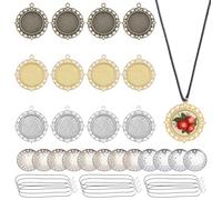 FREEBLOSS Juego de 12 colgantes de bordado, 3 colores, base de colgante de collar en blanco para bordar, bandejas de bisel redondo, en blanco, collares de aleación, marcos colgantes a granel (oro