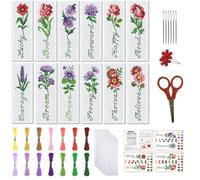 FREEBLOSS Juego de 12 marcadores de punto de cruz, kit de punto de cruz de 11 quilates, kit de bordado estampado de flores con instrucciones (idioma español no garantizado), estilo de escritura de