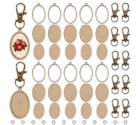 FREEBLOSS Juego de 12 mini aros de madera para bordar, aros ovalados de madera con llavero, aros de madera para bordar, aretes, llavero, suministros para hacer joyas