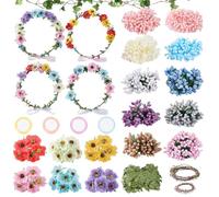 FREEBLOSS Juego de 16 coronas de flores, kit para hacer tu propia corona de flores, diademas hechas a mano, accesorios para el cabello, kit de guirnalda de corona floral