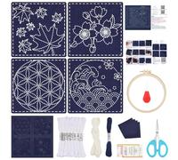 FREEBLOSS Juego de 4 posavasos Sashiko DIY con instrucciones (idioma español no garantizado), juego Sashiko preimpreso, para principiantes, proyecto de práctica de arce, juego de bordado Sashiko