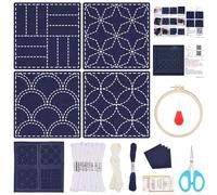 FREEBLOSS Juego de 4 posavasos Sashiko DIY con instrucciones (idioma español no garantizado), juego Sashiko preimpreso, para principiantes, proyecto de práctica Sashiko, juego de bordado tradicional,