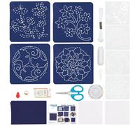 FREEBLOSS Juego de 4 posavasos Sashiko, kit completo de Sashiko, kit de bordado para principiantes, juego de posavasos con 4 muestras Sashiko, kits de bordado japonés para adultos, kit de costura a