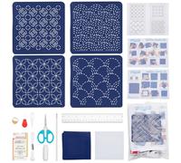 FREEBLOSS Juego de 4 posavasos Sashiko, kit de bordado con hilo, agujas y fabricación de posavasos de tela
