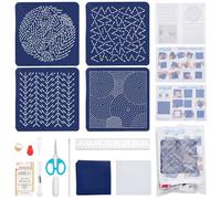 FREEBLOSS Juego de 4 posavasos Sashiko solubles en agua, kit completo de bordado incluye hilo Sashiko, agujas y kit de fabricación de posavasos de tela para adultos amantes del bordado