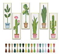 FREEBLOSS Juego de 6 juegos de bordado de punto de cruz, marcapáginas, juego de bordado para principiantes, juego de punto de cruz, marcapáginas, bonsái, con instrucciones (idioma español no