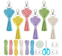 FREEBLOSS Juego de 6 llaveros creativos de macramé con forma de corazón y borla, llavero para bolso, macramé, llavero, kit de bricolaje para principiantes