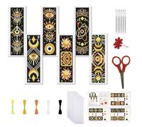 FREEBLOSS Juego de 6 marcadores de punto de cruz, kit de punto de cruz con sello de mal de ojo, kit de bordado de marcapáginas de fases lunares estampadas, kit de bordado para adultos principiantes