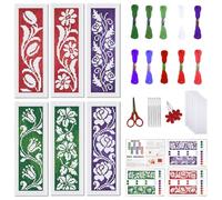 FREEBLOSS Juego de 6 marcadores de punto de cruz, kit de punto de cruz, juego de bordado con temática de flores huecas con instrucciones para adultos de 8 x 2.4 pulgadas