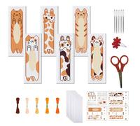 FREEBLOSS Juego de 6 marcadores de punto de cruz, kit de punto de cruz, juego de bordado con temática de gatos naranjas con instrucciones para adultos de 8 x 2.4 pulgadas