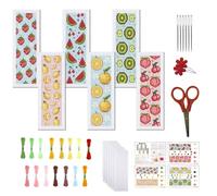 FREEBLOSS Juego de 6 marcapáginas de punto de cruz, kit de punto de cruz con sello de frutas refrescantes, juego de bordado con instrucciones para adultos de 8 x 2.4 pulgadas