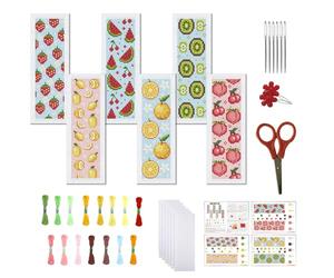 FREEBLOSS Juego de 6 marcapáginas de punto de cruz, kit de punto de cruz con sello de frutas refrescantes, juego de bordado con instrucciones para adultos de 8 x 2.4 pulgadas