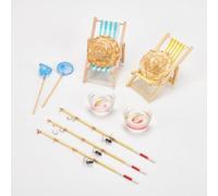 FREEBLOSS Juego de 9 piezas de caña de pescar en miniatura y red realistas Tiny Cr ccesorios de pesca para Navidad, escena de la vida de elfos, decoración de pastel de pesca para pecera, lindos