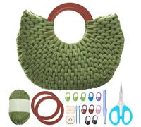 FREEBLOSS Juego de bolsas de ganchillo para principiantes bolsa de compras de ganchillo con mango de madera, juego de iniciación con instrucciones en video paso a paso, bolsa de punto de ganchillo