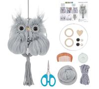 FREEBLOSS Kit de arte para colgar en la pared de búho de macramé gris de felpa con tutoriales en video, decoración de búhos de macramé para principiantes para el hogar