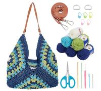 FREEBLOSS Kit de Ganchillo para Principiantes, Kit de Iniciación de Ganchillo de Cuadrados de la Abuela, Kit de Bolsa Tote de Ganchillo, Kit de Bolsa de Ganchillo con Instrucciones para Principiantes