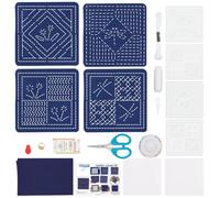 FREEBLOSS Kit de posavasos Sashiko DIY - Kit de bordado Sashiko de libélula para adultos con 4 muestras de posavasos, hilo de bordado japonés y agujas