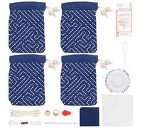 FREEBLOSS Sashiko - Juego de 4 bolsas con cordón, kit de bordado completo para principiantes, incluye mascotas, hilo, agujas, tela, dedal, kit de costura
