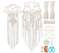 FREEBLOSS Tapiz de pared de loto de macramé DIY con marco, instrucciones para principiantes, decoración de sala de estar