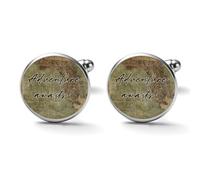 Freecustom Adventure Awaits - Gemelos para hombre, diseño vintage de mapa del mundo, cita motivacional, gemelos modernos, regalo para padrinos de boda, 0.8in, Metal, No es una piedra preciosa