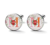 Freecustom Gemelos para hombre, monograma inicial E, gemelos para hombre, alfabeto rojo, floral, nombre familiar, una sola letra, gemelos clásicos para hombres, boda, negocios, fiesta, inicial A-Z