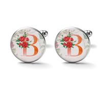 Freecustom Gemelos para hombre, monograma inicial E, gemelos para hombre, alfabeto rojo, floral, nombre familiar, una sola letra, gemelos clásicos para hombres, boda, negocios, fiesta, inicial A-Z