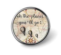 Freecustom Oh The Places You'Ll Go - Juego de broches de viaje con mapa antiguo, con palabras, letras, insignias, insignias, insignias clásicas para mochilas, bolsos, chaquetas, niños, niñas, bodas