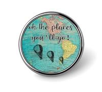 Freecustom Oh The Places You'Ll Go - Juego de broches de viaje con mapa antiguo, con palabras, letras, insignias, insignias, insignias clásicas para mochilas, bolsos, chaquetas, niños, niñas, bodas