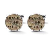 Freecustom Travel The World - Gemelos vintage con diseño de mapa del mundo para hombres, gemelos clásicos con cita familiar envejecida, gemelos abstractos para camisa de boda, ceremonia de negocios