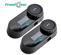 FreedConn Sistema de comunicación para Bluetooth Interfono, TCOM-SC Casco de la Motocicleta Bluetooth Intercomunicador con Pantalla LCD(Manos Libres|Radio FM|Mp3|GPS|800M|Impermeable|2 Pieza)