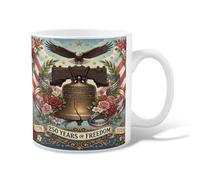 Freedom Bell - Taza de café de cerámica, diseño patriótico vintage de rosas de águila, Día de la Independencia, taza de chocolate caliente con asa, ideal para amigos, familiares, amantes, ancianos