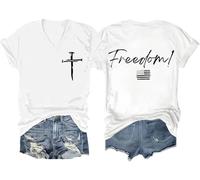 Freedom - Camiseta de manga corta unisex con diseño de la bandera de Estados Unidos y Cruz Cristiana, Blanco-V, 3XL