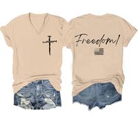 Freedom - Camiseta de manga corta unisex con diseño de la bandera de Estados Unidos y Cruz Cristiana, Caqui-V, XL
