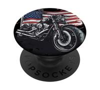 Freedom Ride Disfraz con Motocicleta y Bandera de Estados Unidos PopSockets PopGrip Adhesivo