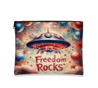 Freedom Rocks - Bolsa de cosméticos de viaje, diseño retro de fiesta espacial con cremallera, para mujer, organizador de artículos de tocador OVNI portátil de verano, Varios colores, 7x9 Inch, OVNI
