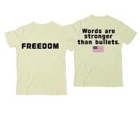 Freedom Words are Stronger Than Bullets, camiseta con cuello en V y texto en inglés "Words are Stronger Than Bullets", Amarillo cremoso-1, S