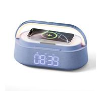 FREEFISH Altavoz Bluetooth con cargador inalámbrico, radio FM, luz nocturna LED ajustable, carga inalámbrica de 15 W para iPhone, altavoces duales de 10 W, batería de 2500 mAh, Bluetooth 5.0