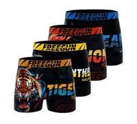 FREEGUN Boxer Hombre, Calzoncillos Hombre Paisaje, Suave y Transpirable (Juego de 4), Naranja/Negro/Amarillo/Azul, S